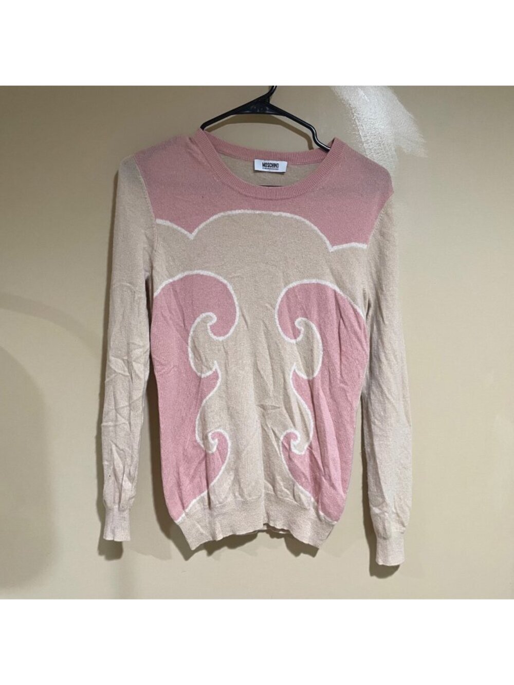 Moschino Pink and beige swirl intarsia design sweater